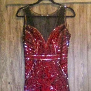 20's Style Flapper Dress Wiyh Sequins Fringe And Sheer Size L (10/12)